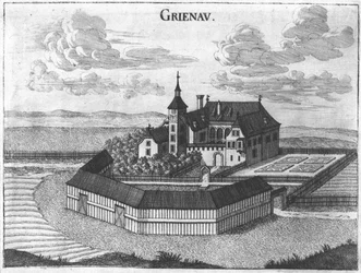 Gravur, Ansicht von Schloss Grünau, Oberösterreich